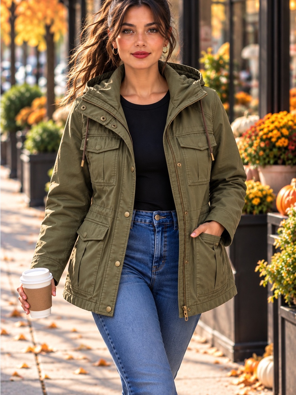 Lucky Brand XL Khaki Olive Hooded Utility Field Jacket